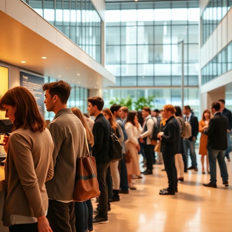 Morning queue at the coffee counter in the atrium