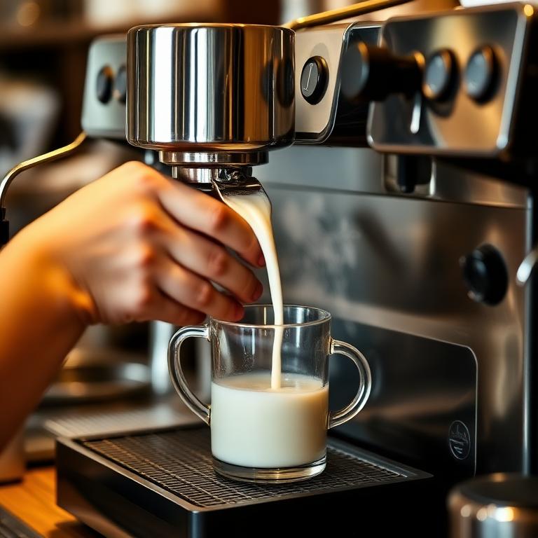 Barista steaming milk at the espresso machine